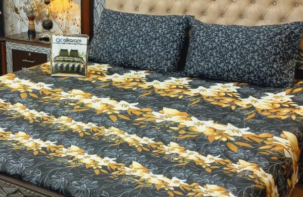 Alkaram Black And Yellow Bedsheet