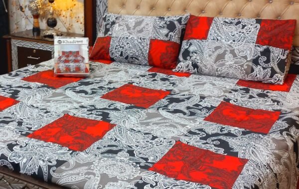 khaadi Boxes Red Cotton Bedsheet